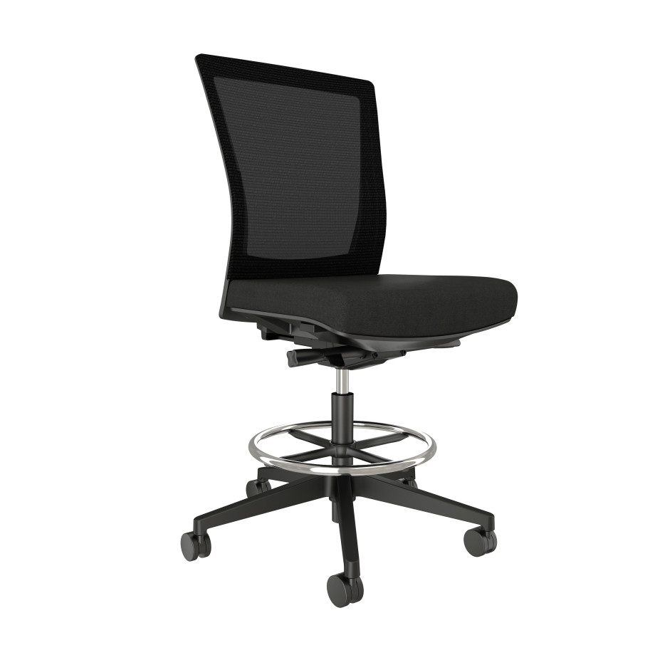 Preview of Upton Armless Stool with Black Base and Frame, Black Mesh and Standard Black Fabric Seat