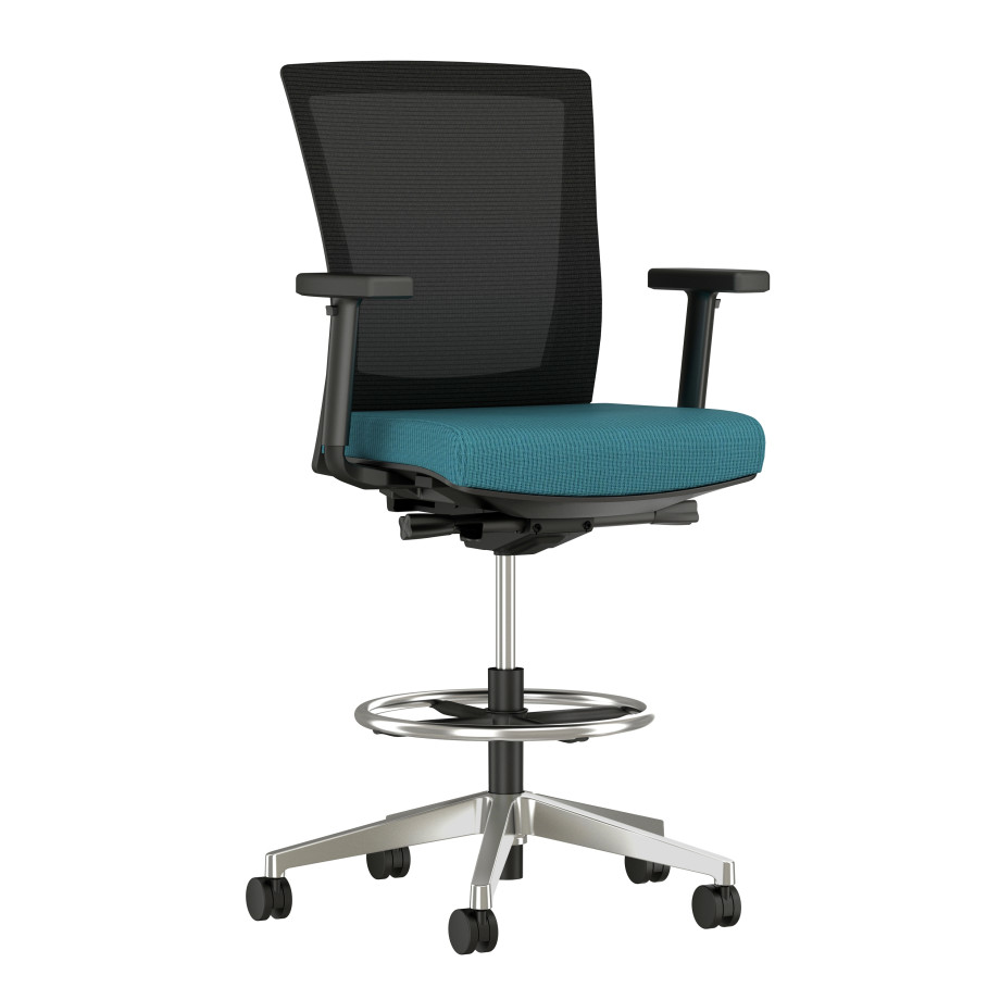 Preview of Upton Stool with Polished Aluminum Base, Black Mesh and Twist Sidewinder Seat, 3/4 view