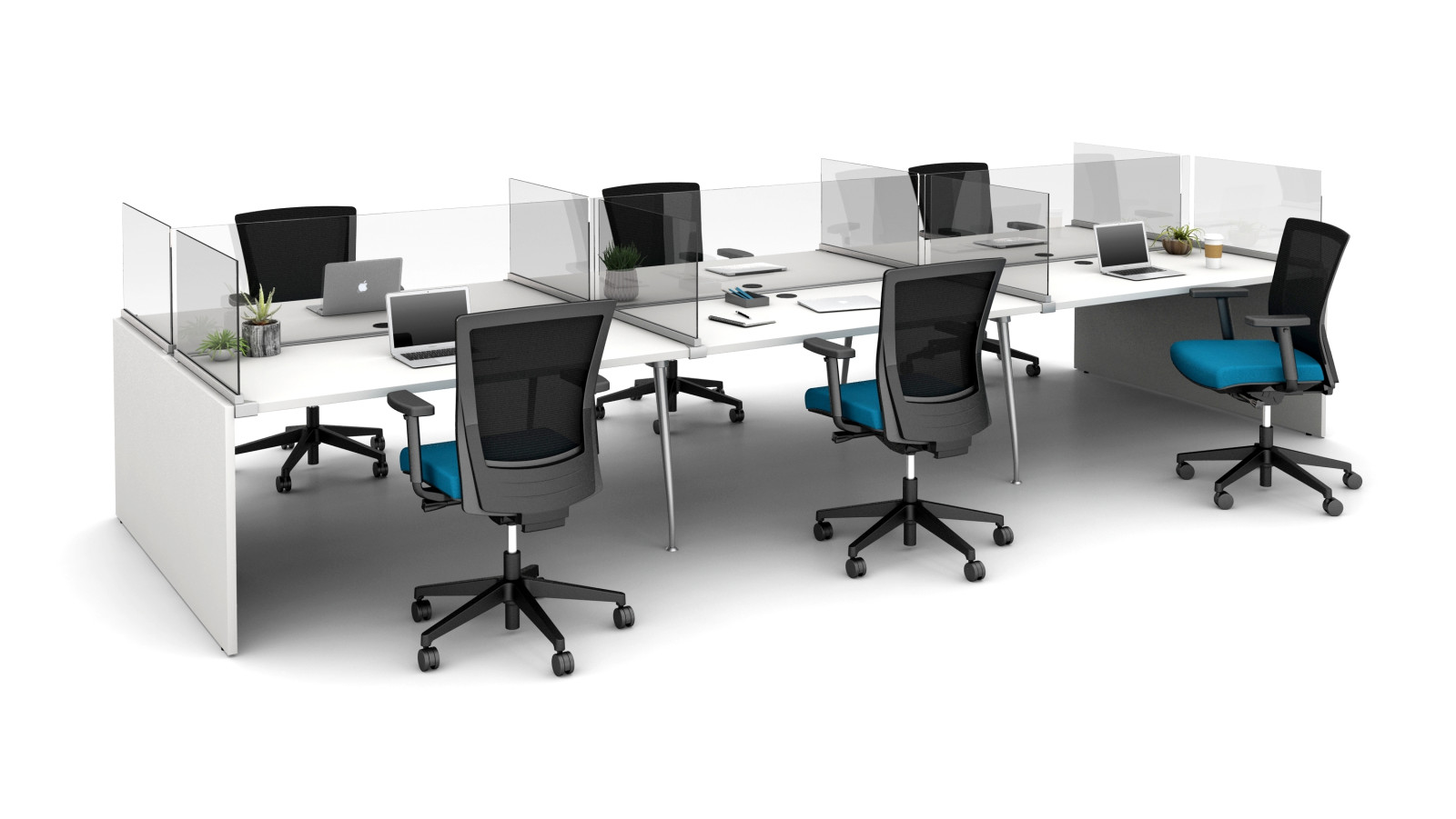 Preview of Oxygen with Square 20” glass Channel Screens Undersurface mounted, shown with Upton Seating