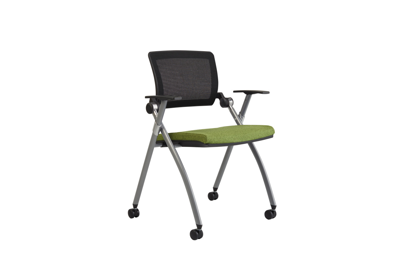 Preview of Stow Multipurpose Chair with Black Mesh and Camira Blazer Camphill Seat; front quarter view
