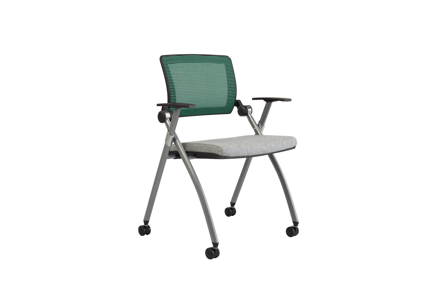 Preview of Stow Multipurpose Chair with Green Mesh and Camira Blazer Silverdale seat, front quarter view