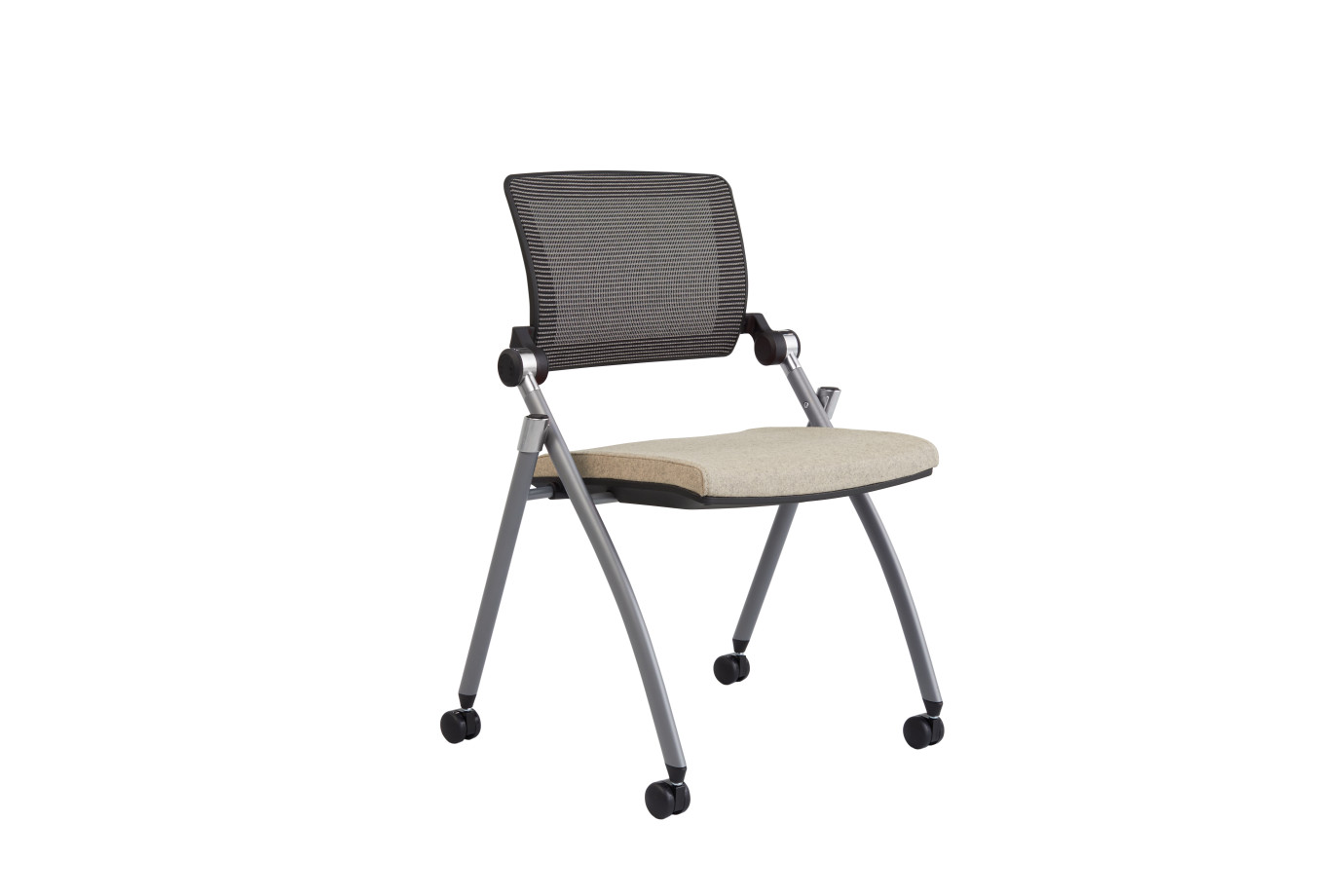 Preview of Stow Multipurpose Seating with Tan Mesh and Camira Blazer St. Andrews Seat, Front Quarter View