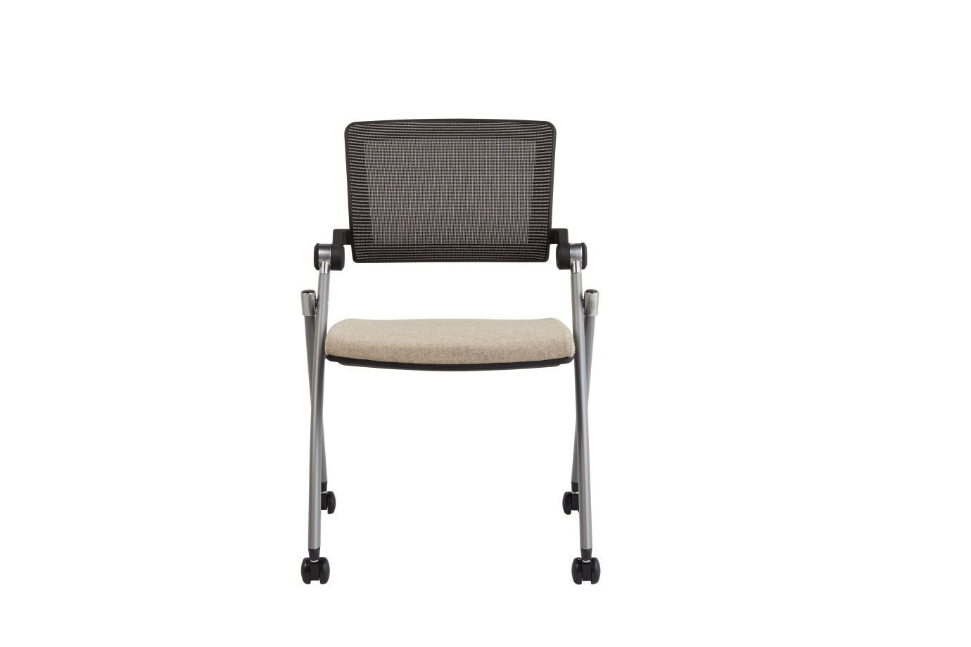 Preview of Stow Multipurpose Seating with Tan Mesh and Camira Blazer St. Andrews Seat, Front View