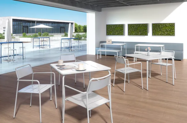Cascades Dining Tables with Benches and Mesa Chairs, Bar Height Tables and Backless Stools