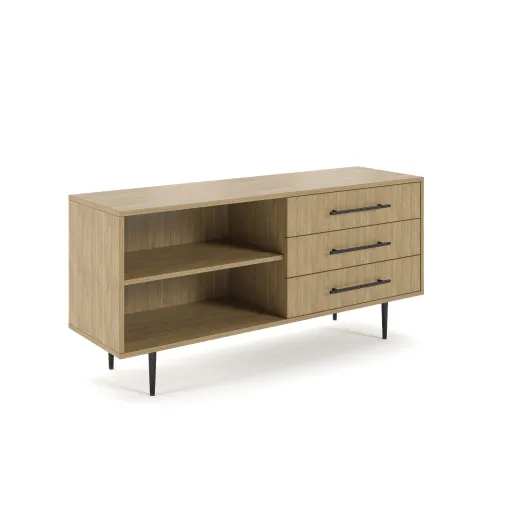 Rhett, Credenza with Drawers & Bookcase, 3/4 View