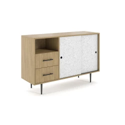 Rhett, Credenza with Drawers and Sliding Doors, 3/4 View