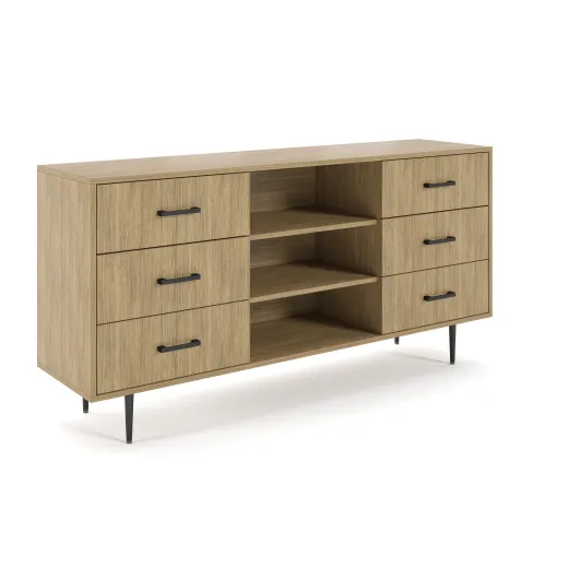 Rhett, Credenza with Drawers & Center Bookcase, 3/4 View