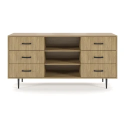 Rhett, Credenza with Drawers & Center Bookcase, Front View