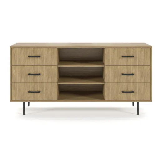 Rhett, Credenza with Drawers & Center Bookcase, Front View