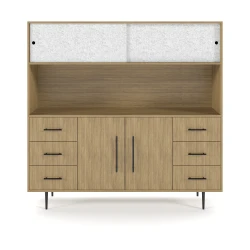 Rhett, Hutch with Sliding Doors paired with Credenza with Drawers and Center Doors, 36 Inch, Front View