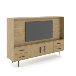 Rhett, Hutch for Media (PET) paired with Credenza with Doors, 22 Inch, 3/4 View