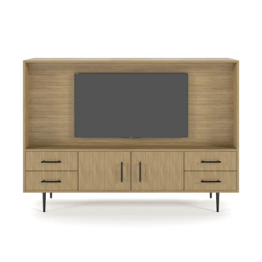 Rhett, Hutch for Media (PET) paired with Credenza with Doors, 22 Inch, Front View
