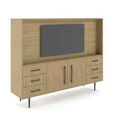 Rhett, Hutch for Media (PET) paired with Credenza with Doors, 29 Inch, 3/4 View