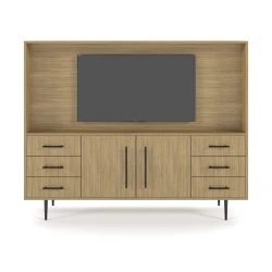 Rhett, Hutch for Media (PET) paired with Credenza with Doors, 29 Inch, Front View