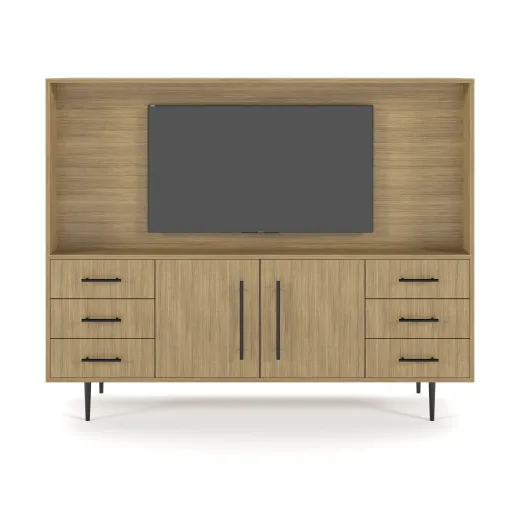 Rhett, Hutch for Media (PET) paired with Credenza with Doors, 29 Inch, Front View