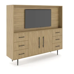Rhett, Hutch for Media (PET) paired with Credenza with Doors, 36 Inch, 3/4 View