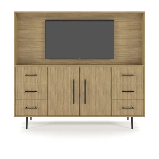 Rhett, Hutch for Media (PET) paired with Credenza with Doors, 36 Inch, Front View