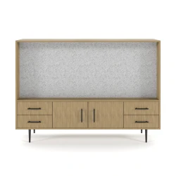 Rhett, Hutch for Media (PET) paired with Credenza with Drawers and Center Doors, 22 Inch, Front View
