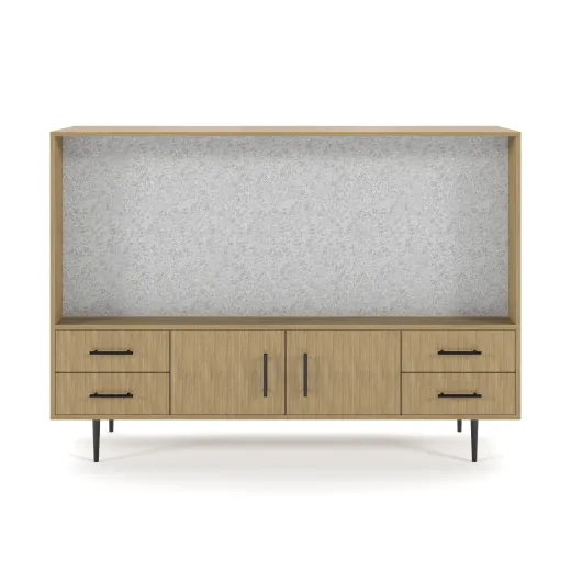 Rhett, Hutch for Media (PET) paired with Credenza with Drawers and Center Doors, 22 Inch, Front View