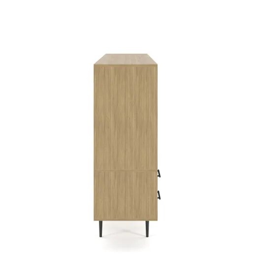 Rhett, Hutch for Media (PET) paired with Credenza with Drawers and Center Doors, 22 Inch, Side View