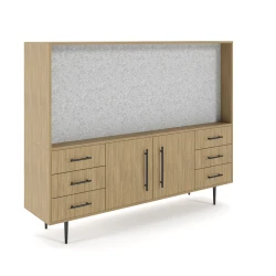 Rhett, Hutch for Media (PET) paired with Credenza with Drawers and Center Doors, 29 Inch, 3/4 View