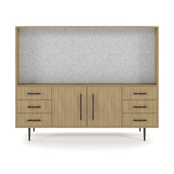 Rhett, Hutch for Media (PET) paired with Credenza with Drawers and Center Doors, 29 Inch, Front View