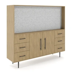 Rhett, Hutch for Media (PET) paired with Credenza with Drawers and Center Doors, 36 Inch, 3/4 View