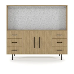 Rhett, Hutch for Media (PET) paired with Credenza with Drawers and Center Doors, 36 Inch, Front View