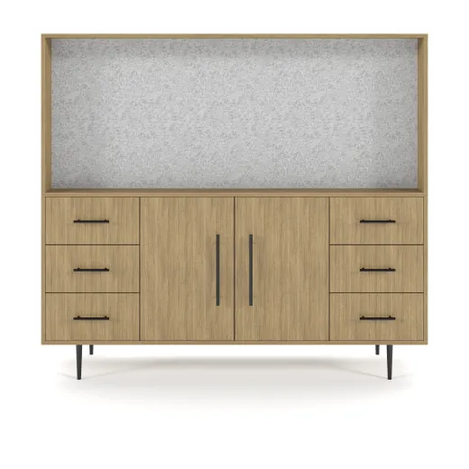 Rhett, Hutch for Media (PET) paired with Credenza with Drawers and Center Doors, 36 Inch, Front View