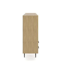 Rhett, Hutch for Media (Tackboard) paired with Credenza with Drawers and Center Doors, 22 Inch, Side View
