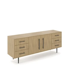Rhett, Credenza with Drawers & Center Doors, 29 Inch, 3/4 View