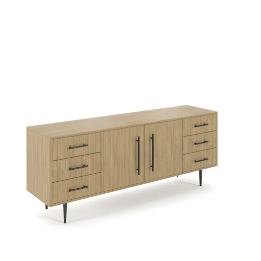 Rhett, Credenza with Drawers & Center Doors, 29 Inch, 3/4 View