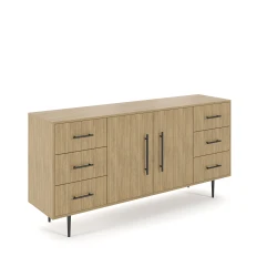 Rhett, Credenza with Drawers & Center Doors, 36 Inch, 3/4 View