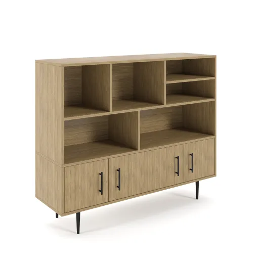 Rhett, Hutch with Bookcase paired with Credenza with Doors, 22 Inch, 3/4 View