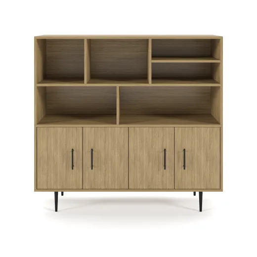 Rhett, Hutch with Bookcase paired with Credenza with Doors, 29 Inch, Front View