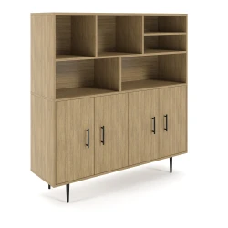 Rhett, Hutch with Bookcase paired with Credenza with Doors, 36 Inch, 3/4 View