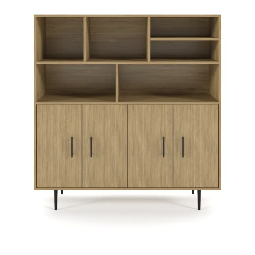 Rhett, Hutch with Bookcase paired with Credenza with Doors, 36 Inch, Front View