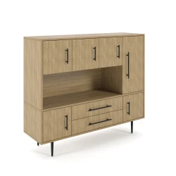 Rhett, Hutch with Doors paired with Credenza with Doors and Center Drawers, 22 Inch, 3/4 View