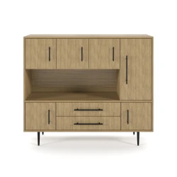 Rhett, Hutch with Doors paired with Credenza with Doors and Center Drawers, 22 Inch, Front View