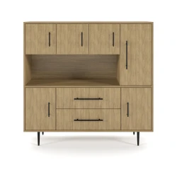 Rhett, Hutch with Doors paired with Credenza with Doors and Center Drawers, 29 Inch, Front View