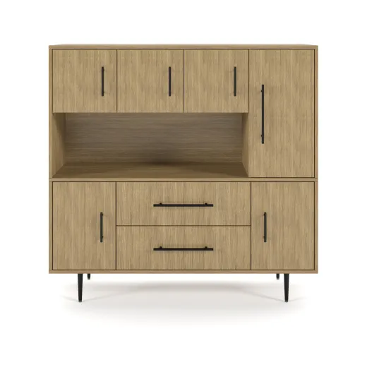 Rhett, Hutch with Doors paired with Credenza with Doors and Center Drawers, 29 Inch, Front View