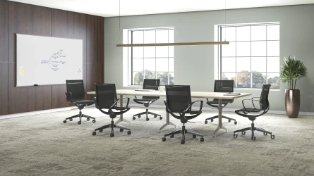 Roya black mesh and frame with Day-to-Day meeting table