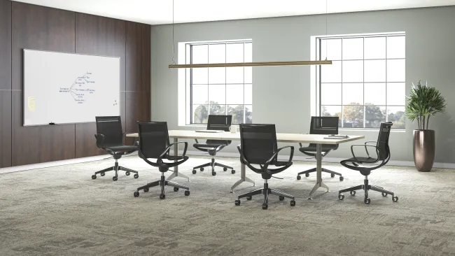 Roya black mesh and frame with Day-to-Day meeting table