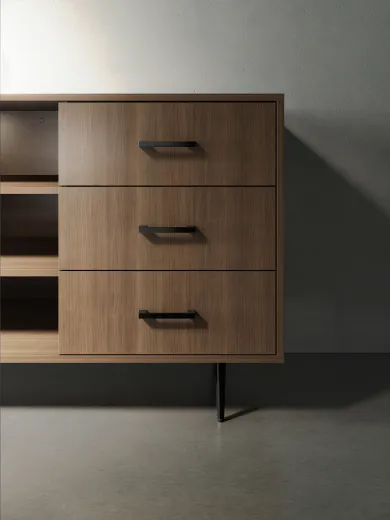 Rhett, Credenza with Drawers & Center Bookcase