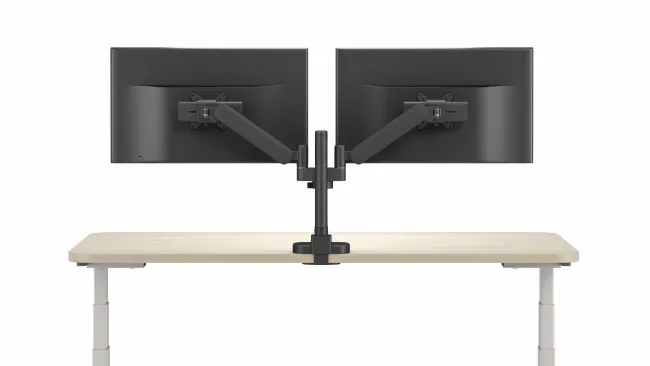 Performance Series Monitor Arms, dual arm in black, back view