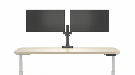 Performance Series Monitor Arms, double arm in black, front view