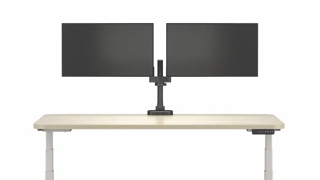 Performance Series Monitor Arms, double arm in black, front view