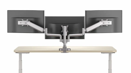 Performance Series Monitor Arms, Triple Arm in Silver, back view