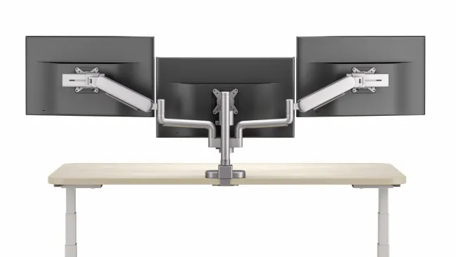 Performance Series Monitor Arms, Triple Arm in Silver, back view
