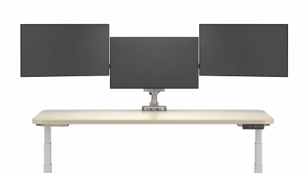 Performance Series Monitor Arms, Triple Arm in silver, front view